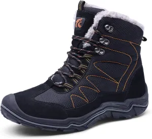 ailishbroy Mens Hiking Mid Waterproof Boots Winter Warm High Top Leather Shoes Oxfords Lace Up Outdoor Sneakers