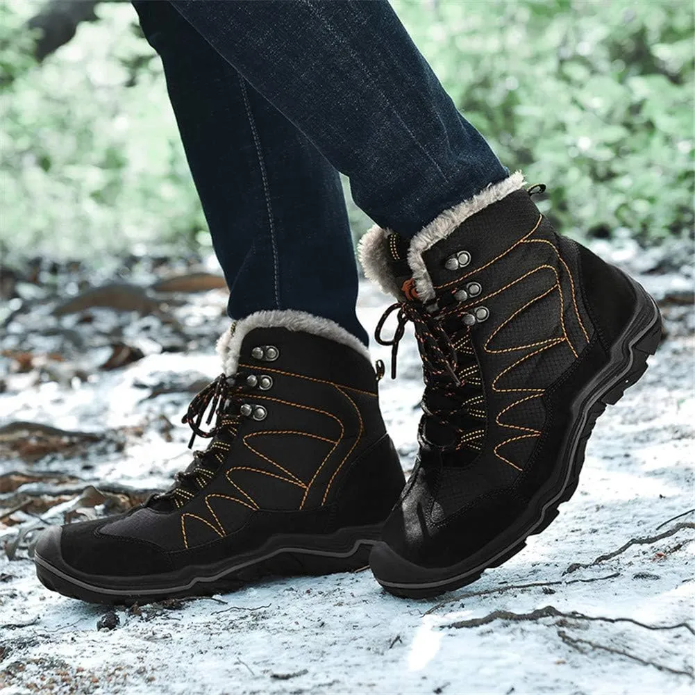 ailishbroy Mens Hiking Mid Waterproof Boots Winter Warm High Top Leather Shoes Oxfords Lace Up Outdoor Sneakers