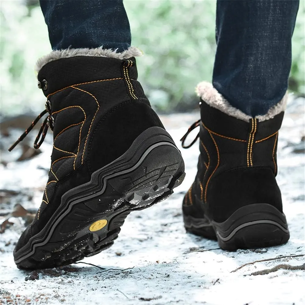 ailishbroy Mens Hiking Mid Waterproof Boots Winter Warm High Top Leather Shoes Oxfords Lace Up Outdoor Sneakers