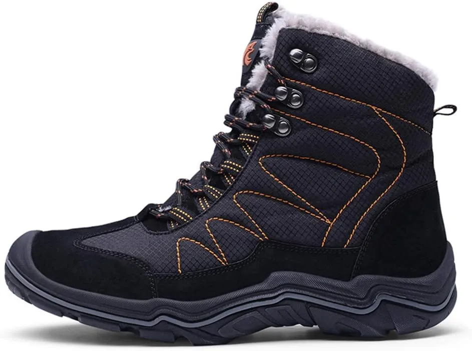 ailishbroy Mens Hiking Mid Waterproof Boots Winter Warm High Top Leather Shoes Oxfords Lace Up Outdoor Sneakers