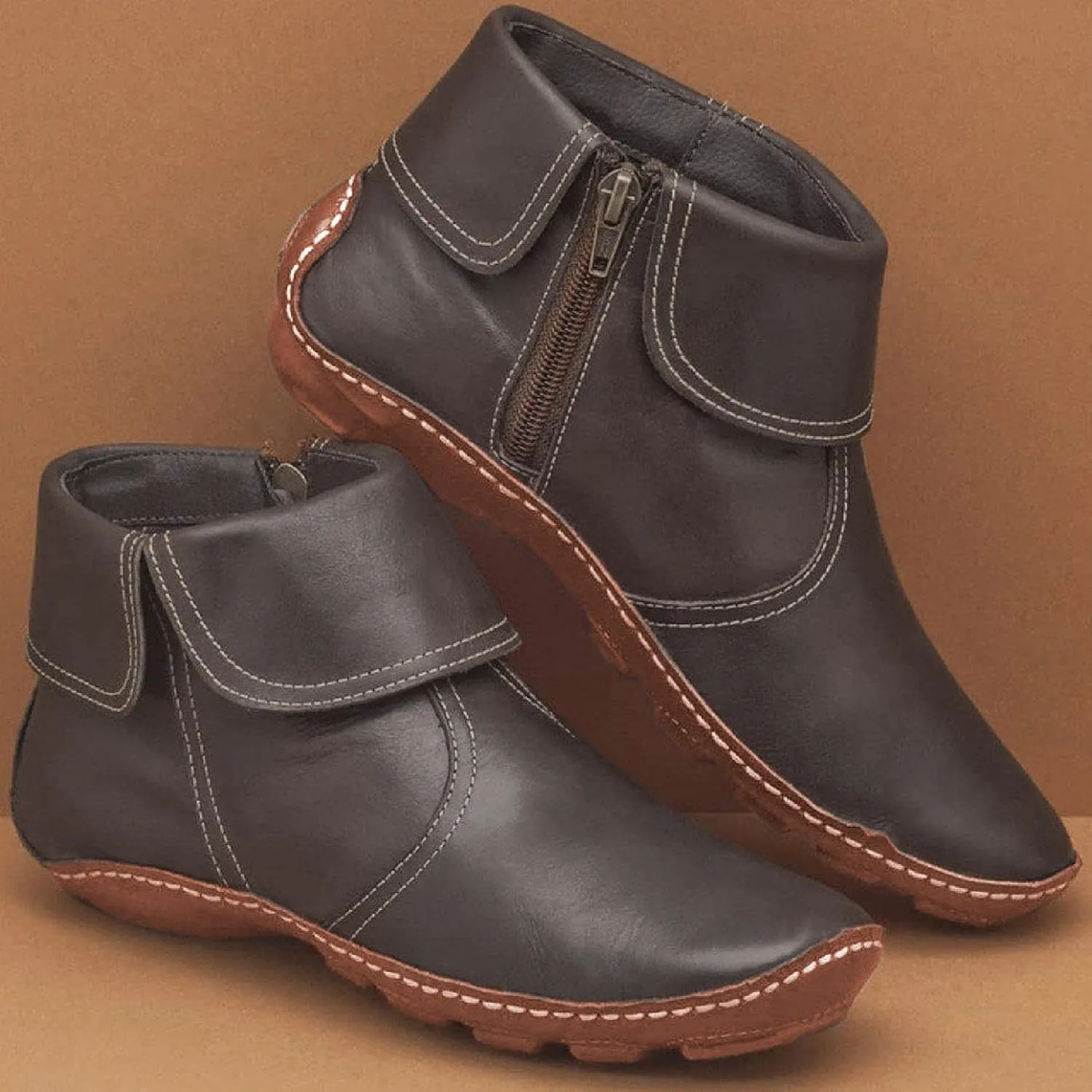 Ankle Booties for Women Flat Heel,Womens Ankle Boots Fashion Lace Up Side Zip Vintage Booties Low Heel Arch Support