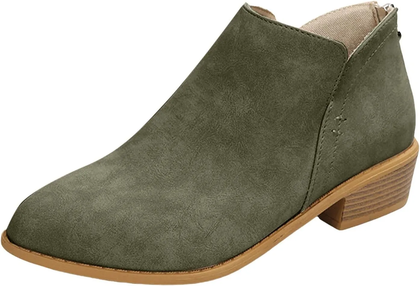 Ankle Boots for Women Dressy Pointed Toe Boots Womens Western Chunky Heels Fashion Low Heel Pull on V Cut Boots