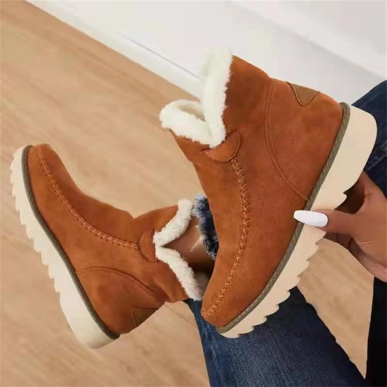 Ladmiple Winter Boots For Women 2024 Snow Warm Ankle Booties Comfortable Slip On Outdoor Fur Lined Walking Shoes for Women