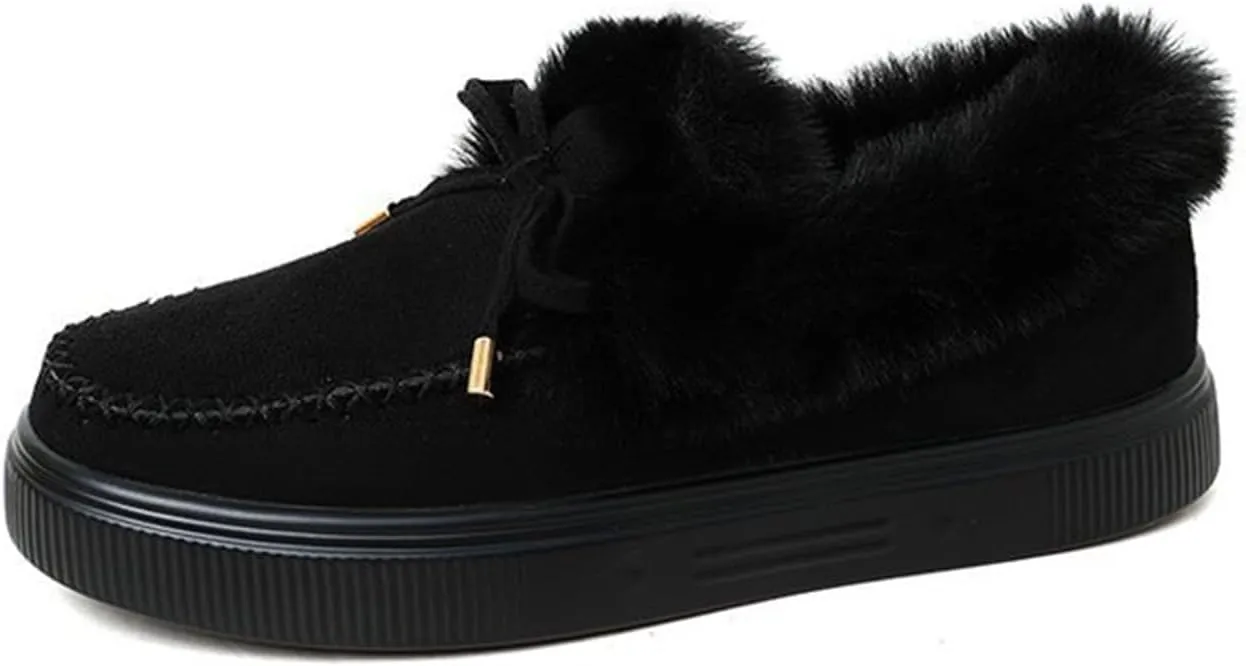 Lausiuoe Winter Fashion Boots For Women 2024 Ankle Boot Slip On Comfortable Snow Fuzzy Booties Casual Fur Lined Loafers Shoes