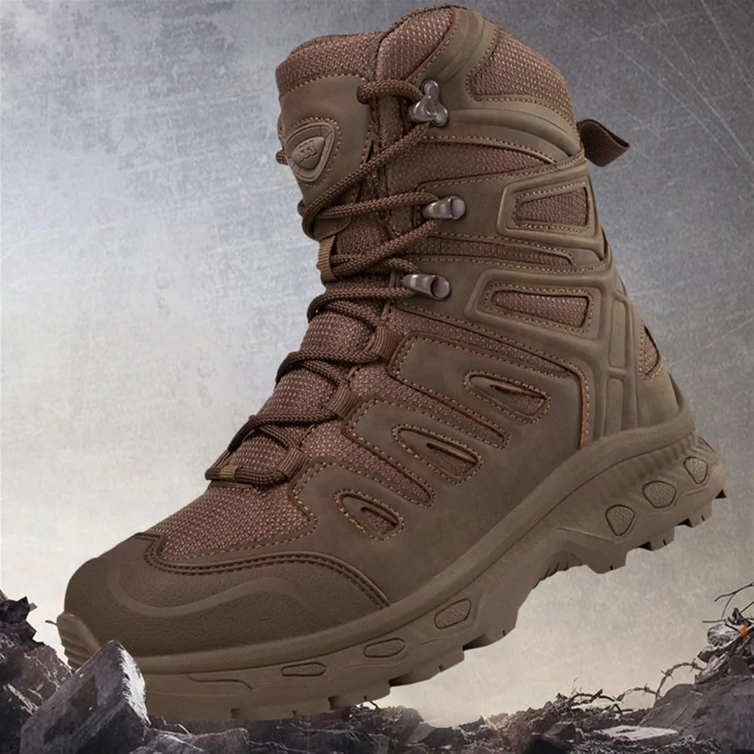 Mens Breathable Non Slip Plus Size Combat Boots, Comfortable Stylish Lace Up High Top Motorcycle Combat Bootie for Men, Desert Combat Army Combat Boots, for Tactical, Motorcycle