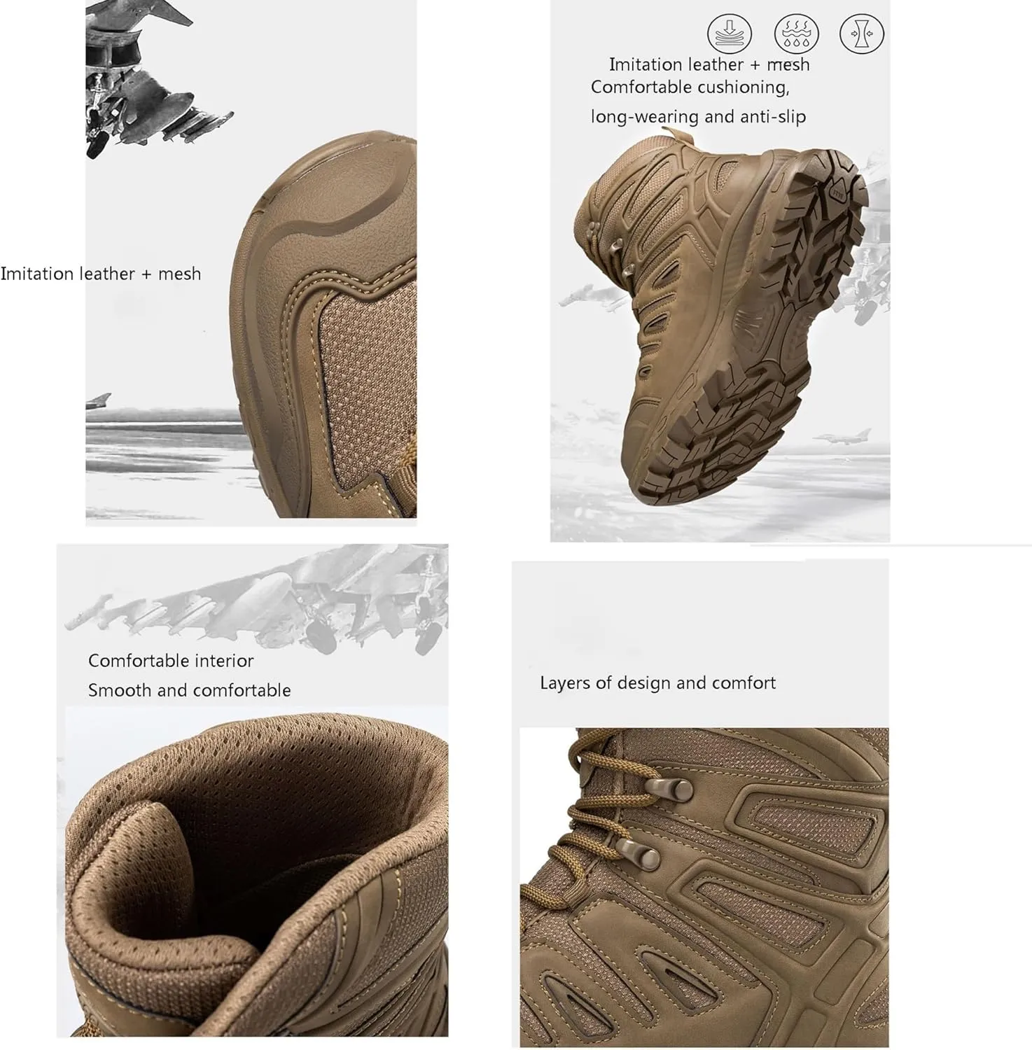 Mens Breathable Non Slip Plus Size Combat Boots, Comfortable Stylish Lace Up High Top Motorcycle Combat Bootie for Men, Desert Combat Army Combat Boots, for Tactical, Motorcycle