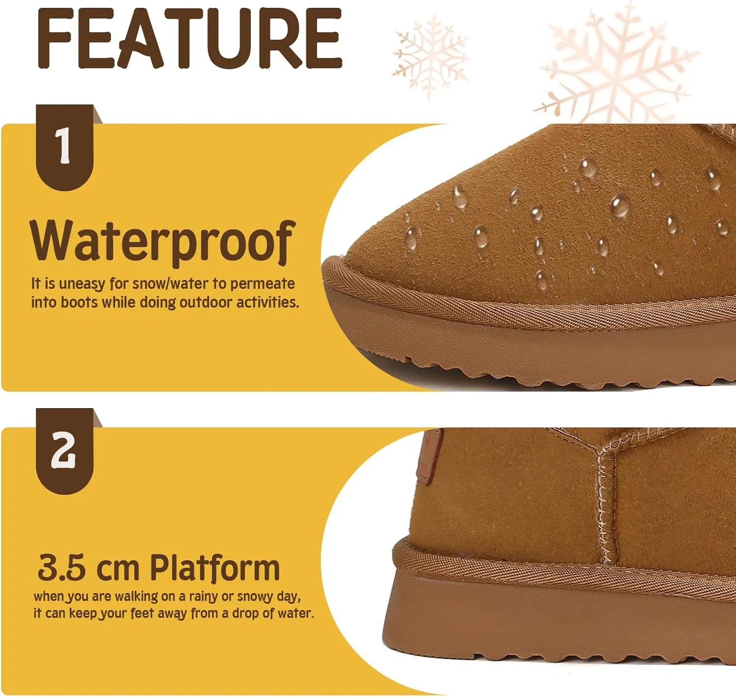 Mini Platform Boots for Women, Winter Ankle Snow Boots Suede Water Resistant Anti-Slip Leather Fur Fleece Lined Boots, Comfortable Memory Foam Button Decoration Slip On Snow Short Shoes Slippers