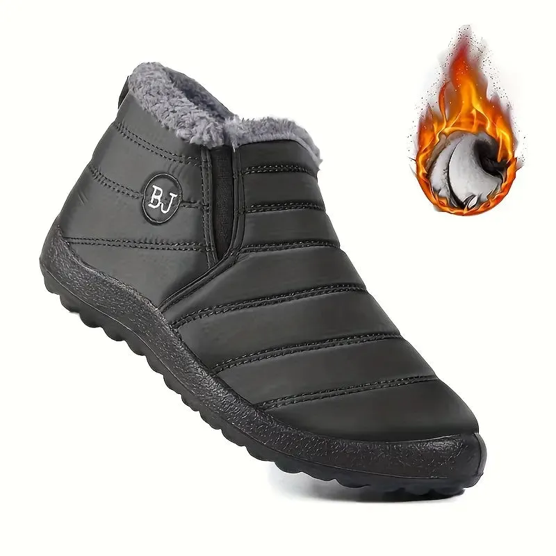 Women's Waterproof Ankle Boots - Low Platform Heel, Slip-On, Plush Lined Winter Boots