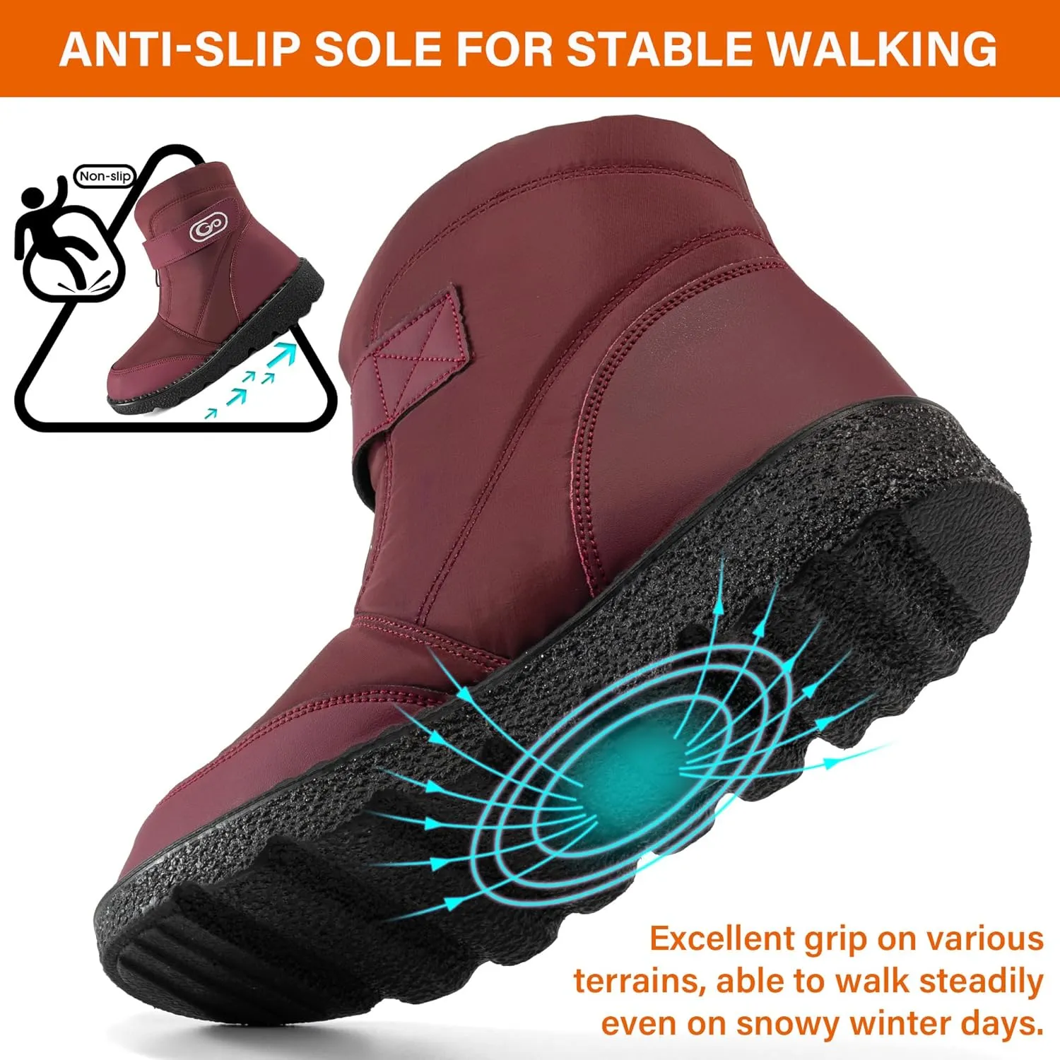 Womens Winter Snow Boots: Warm Fur Lined Comfortable Ankle Boot Zipper Hook Loop Waterproof Outdoor Booties for Women