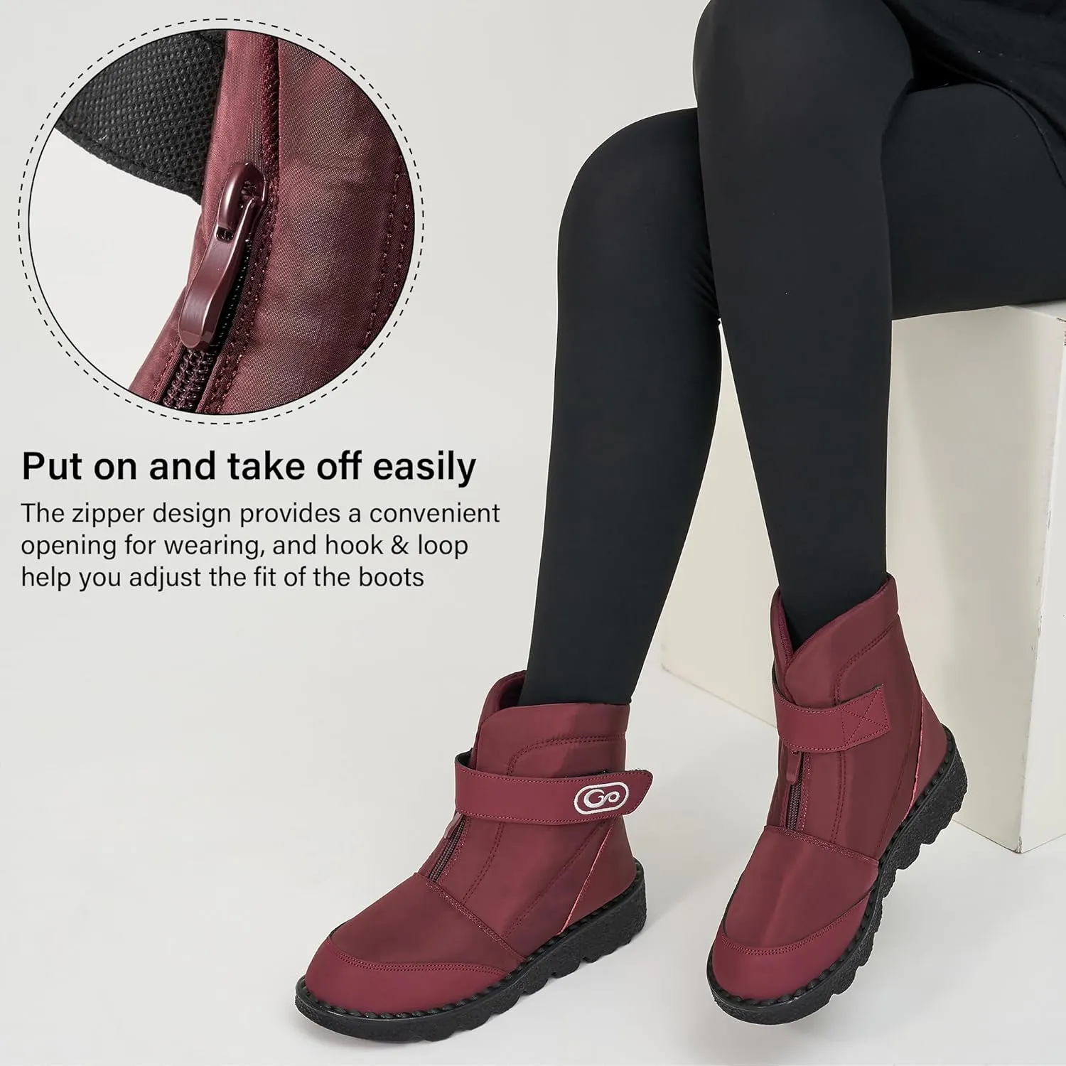 Womens Winter Snow Boots: Warm Fur Lined Comfortable Ankle Boot Zipper Hook Loop Waterproof Outdoor Booties for Women